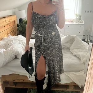 Cowl Neck Midi Dress with Slit